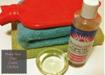 Bottle of Castor Oil, hot water bottle, towels